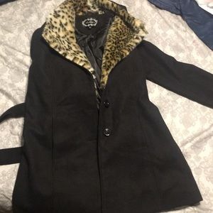 Ambience pea coat large leopard print women